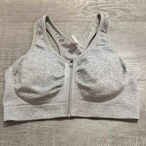 90 Degree By Reflex Heather Gray Zip-Front Sports Bra